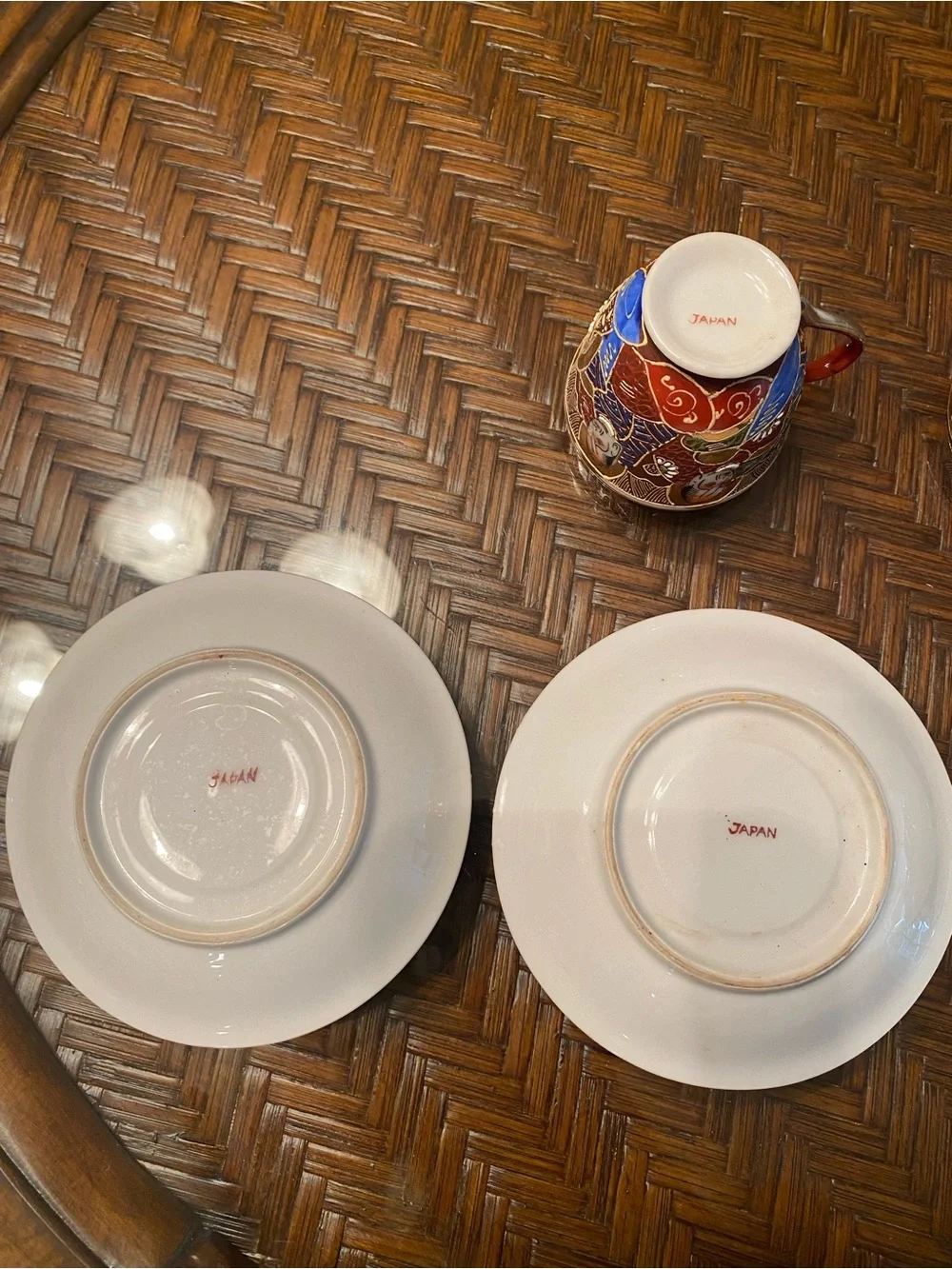 Vintage Japanese Satsuma Moriage Immortals Teacup & Saucer Lot